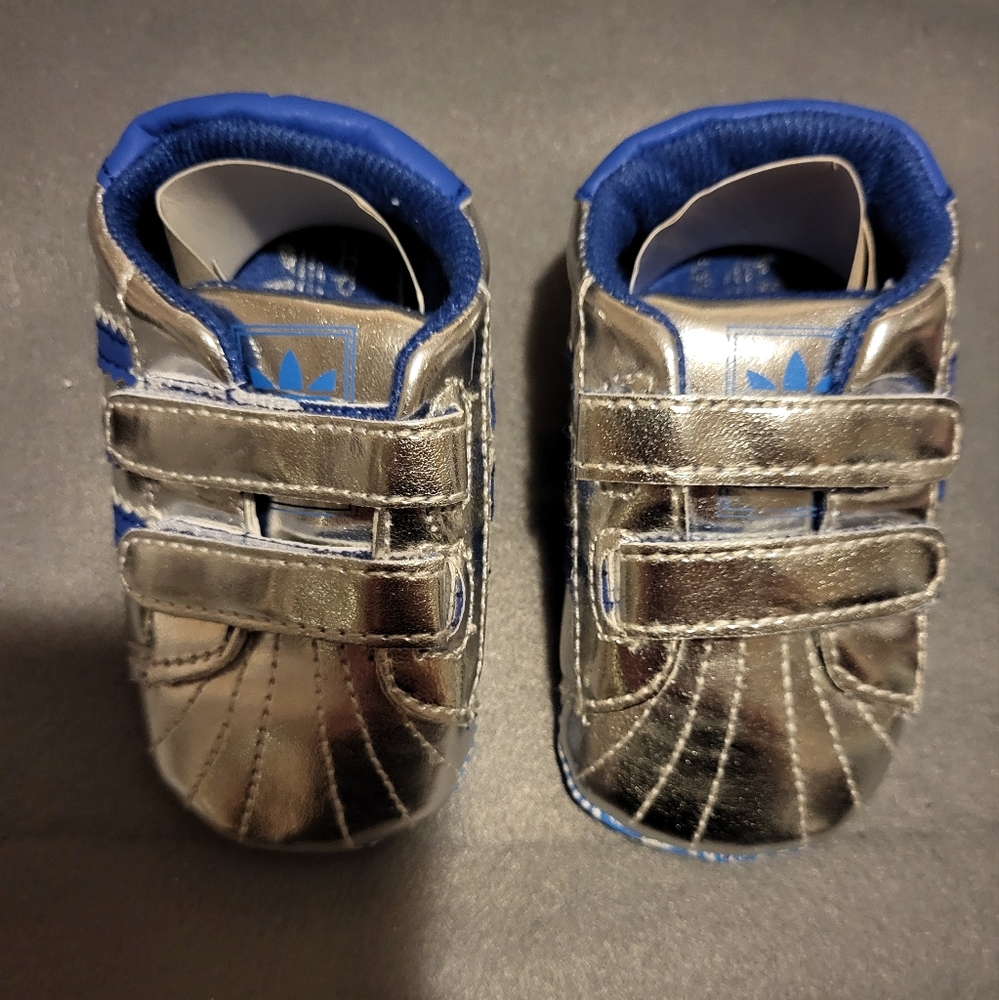 Adidas Blue and Silver Soft Baby Shoes Size: 6-12 Months